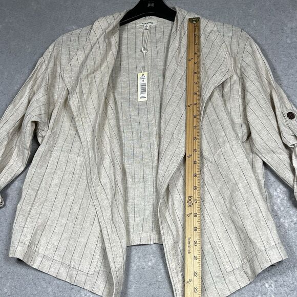 Max Studio Drape Front Womens Size Small Ivory Linen-Blend Jacket Striped - Picture 6 of 11